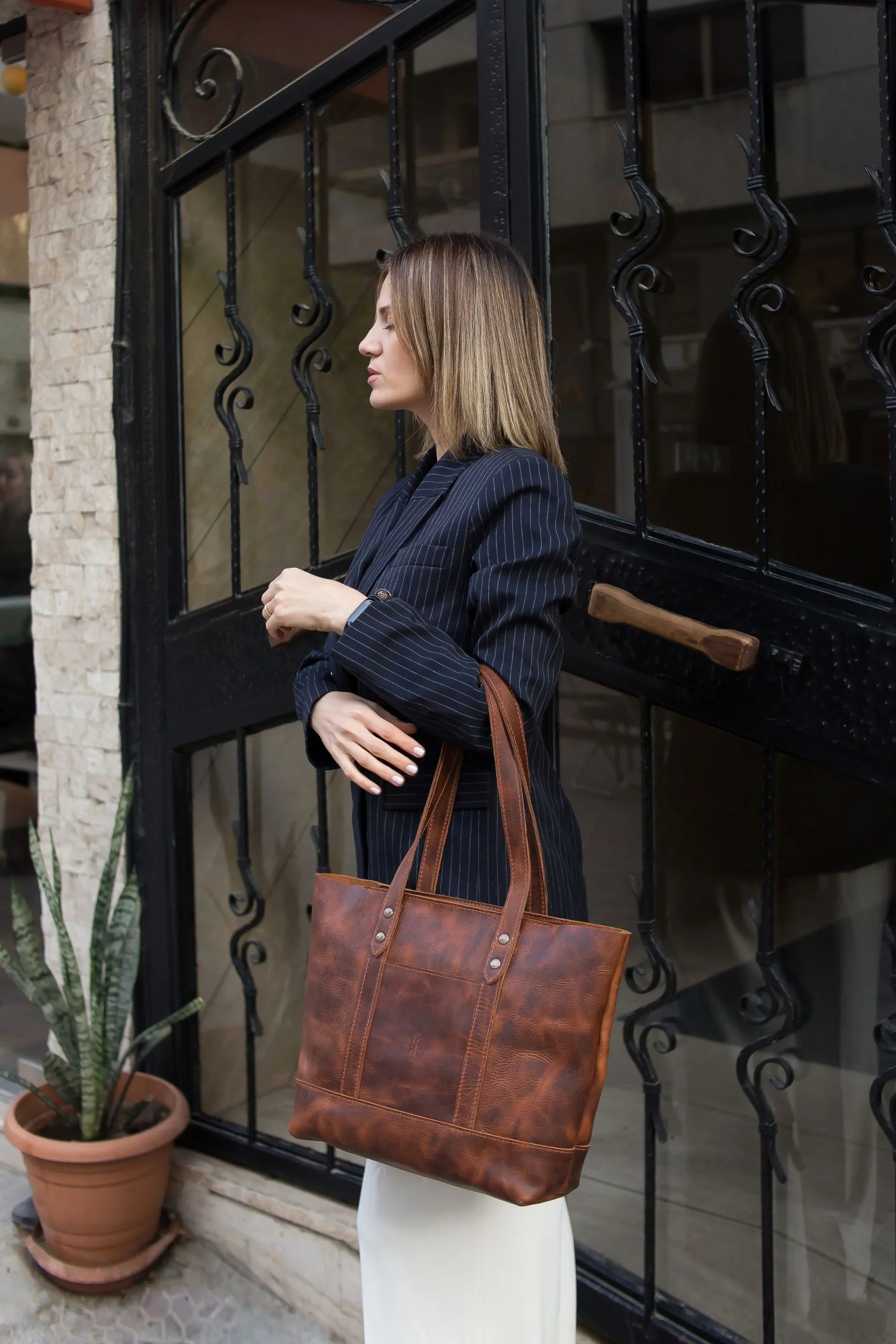 Leaf Leren Tote Tas